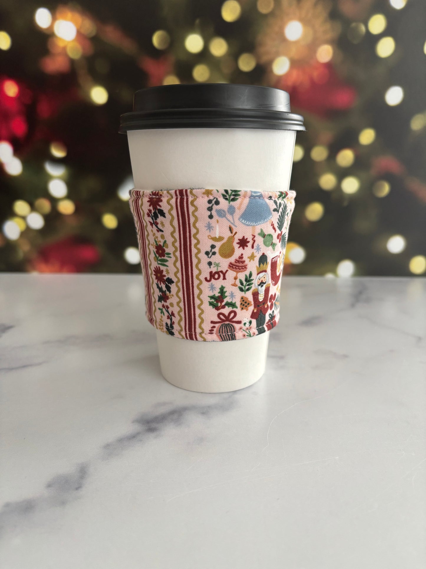 Holly Jolly Nutcracker Blush and Gold - Reusable Coffee Sleeve