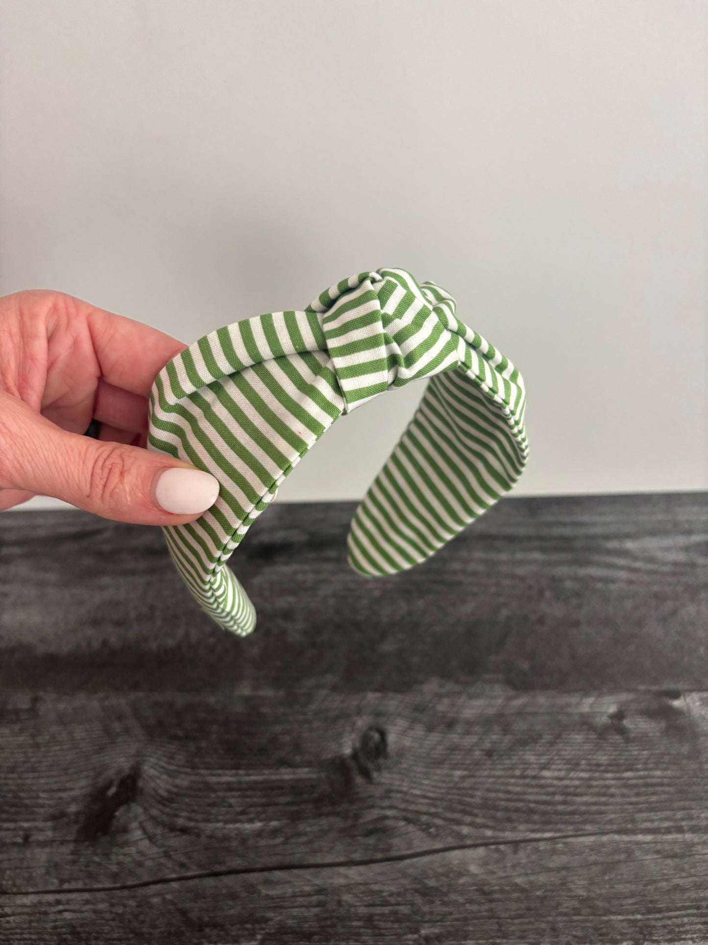 Green and White Stripe - Knotted Headband