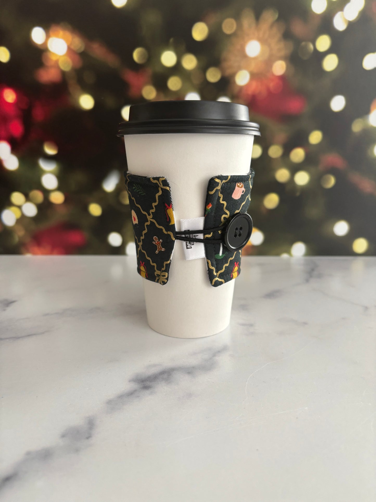 Holiday Argyle Evergreen and Gold - Reusable Coffee Sleeve