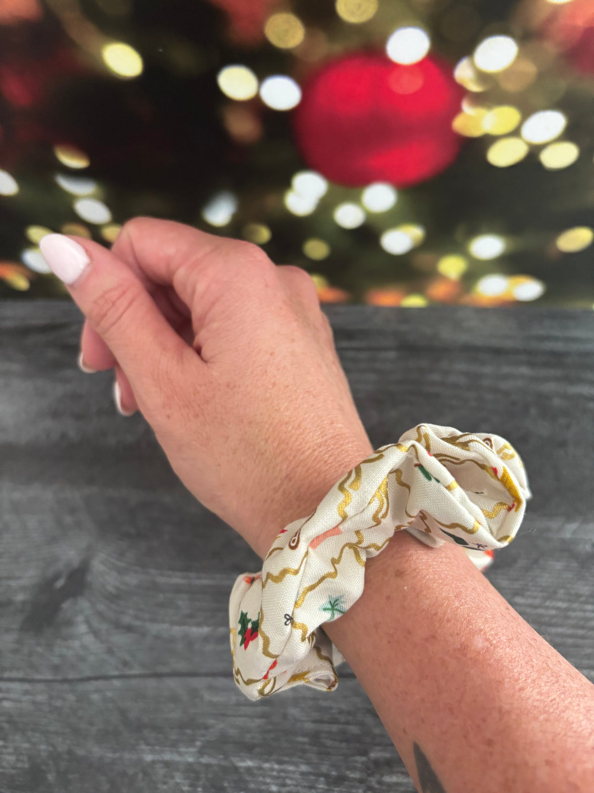 Holiday Argyle Cream and Gold - Cotton Scrunchie
