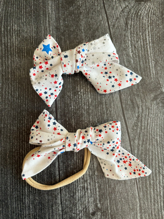 Patriotic Stars on White - Hair Bows