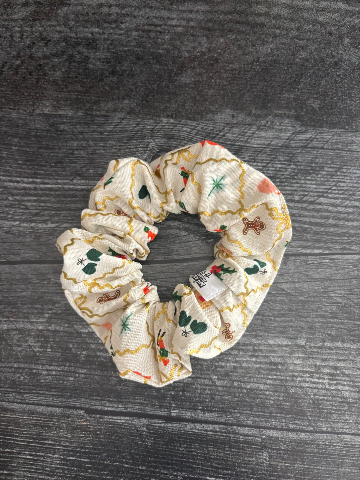 Holiday Argyle Cream and Gold - Cotton Scrunchie