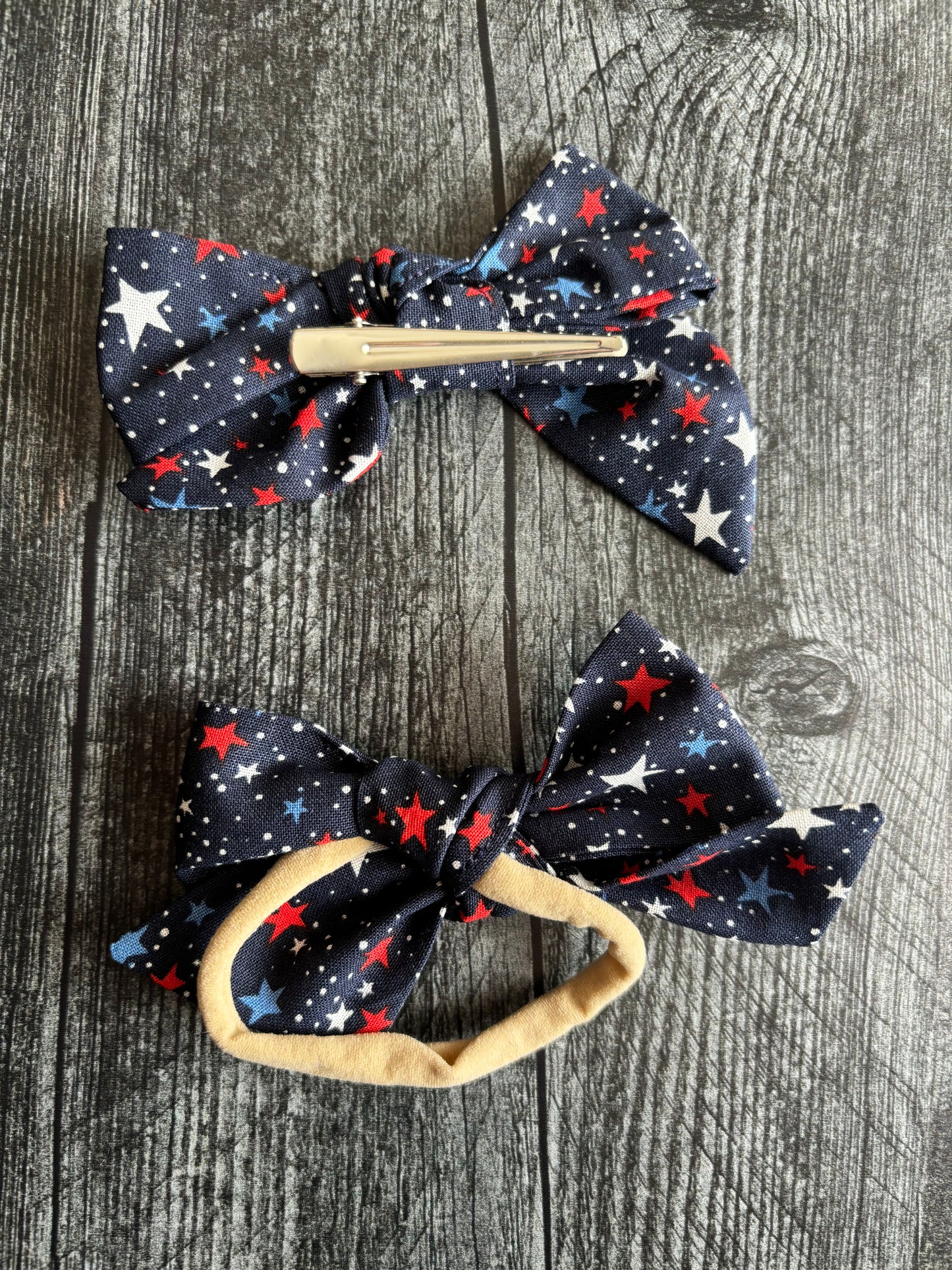 Patriotic Stars on Navy - Hair Bows