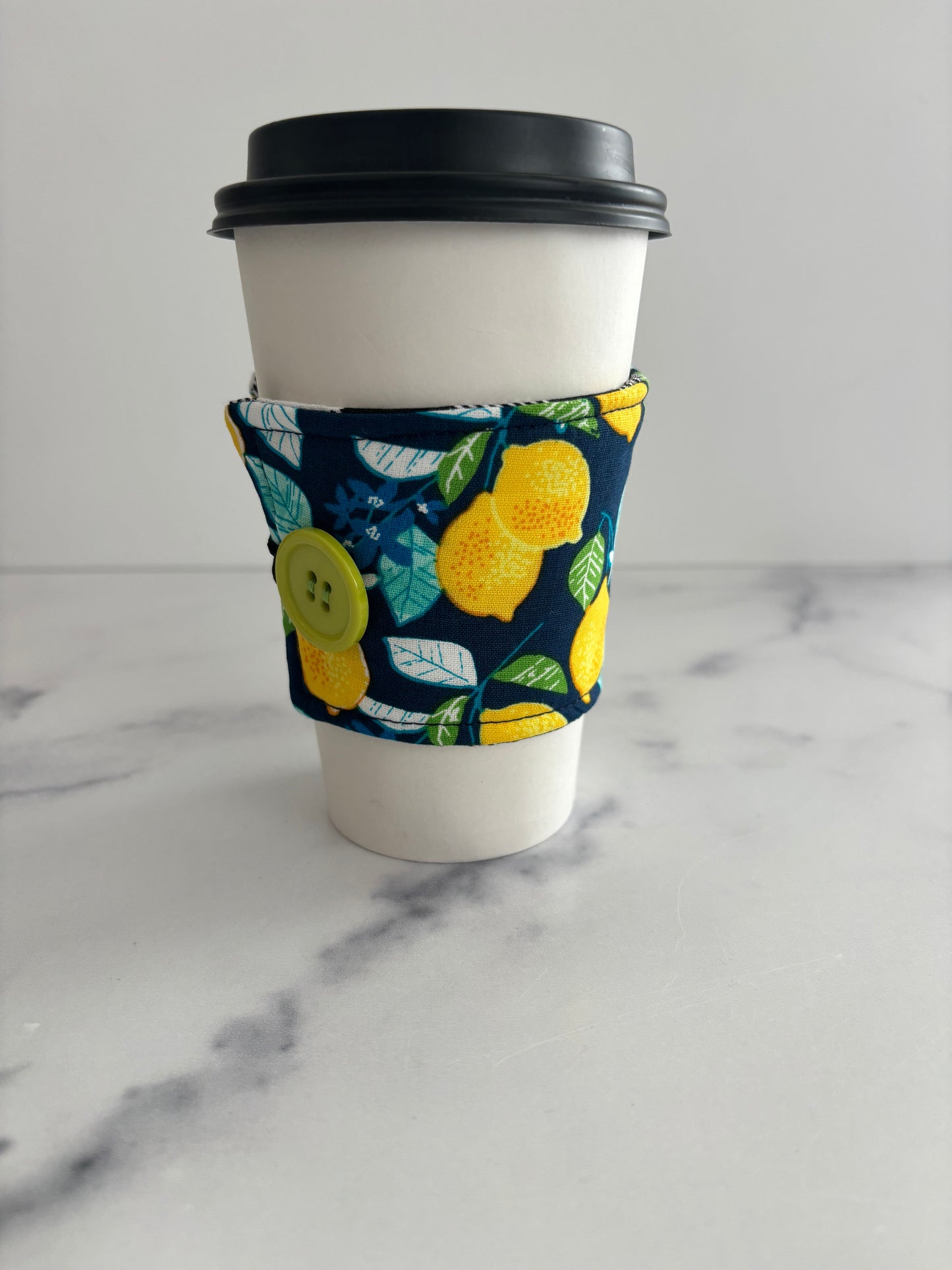 Lemons on Blue - Reusable Coffee Sleeve