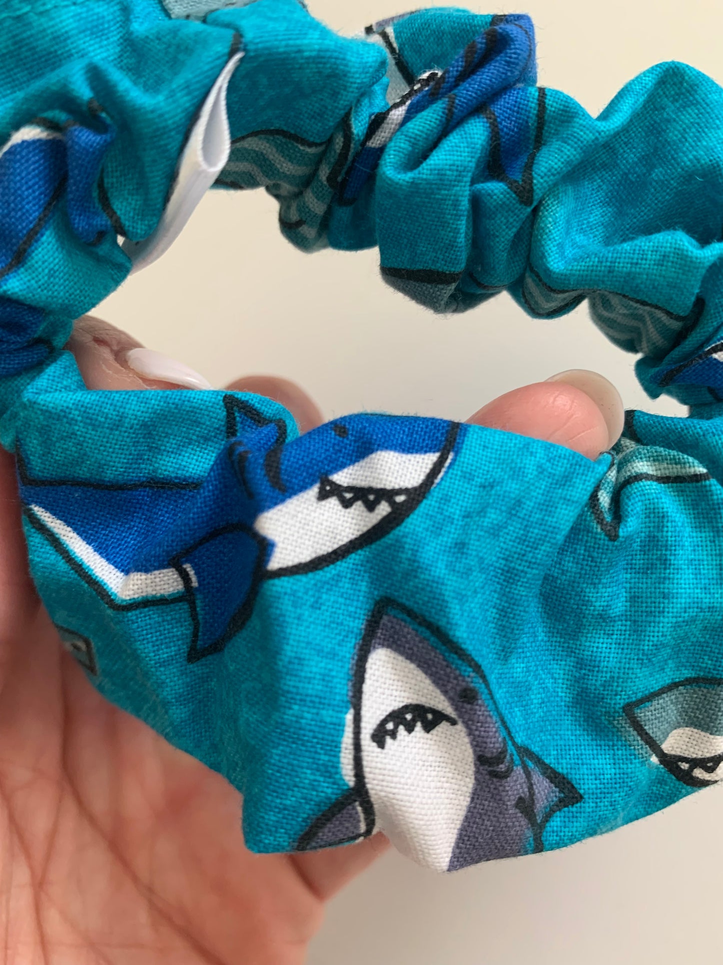 Sharks On Blue - Cotton Scrunchie
