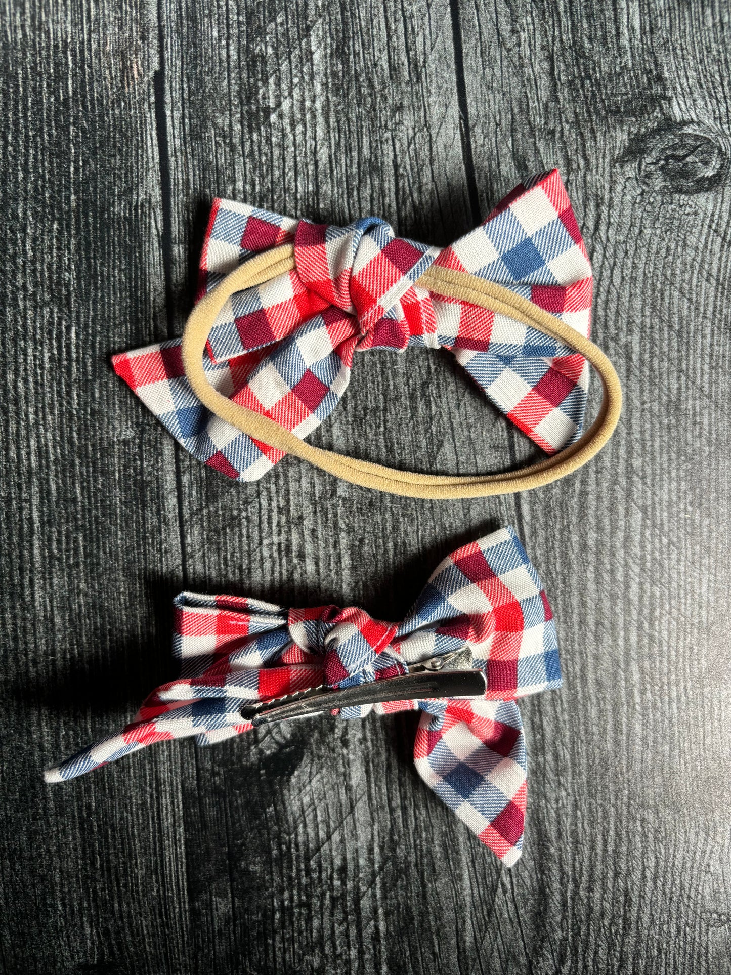 Red, White, and Blue Gingham - Hair Bows
