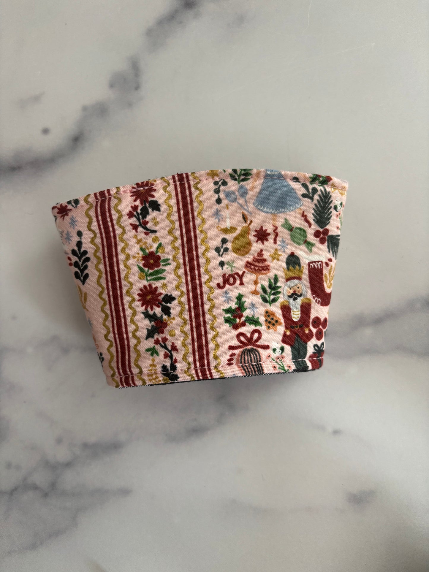 Holly Jolly Nutcracker Blush and Gold - Reusable Coffee Sleeve
