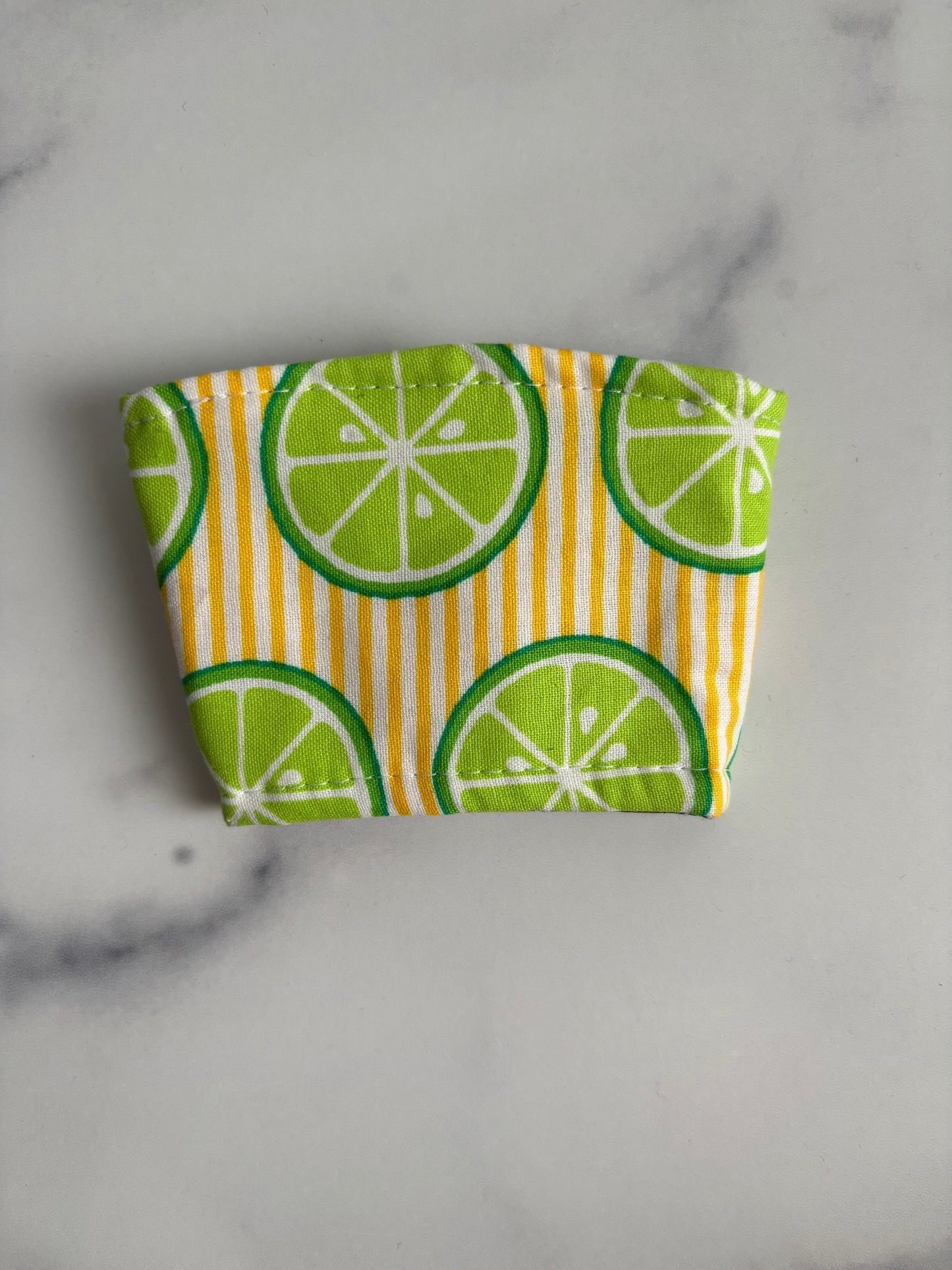 Limes on Yellow Stripes - Reusable Coffee Sleeve