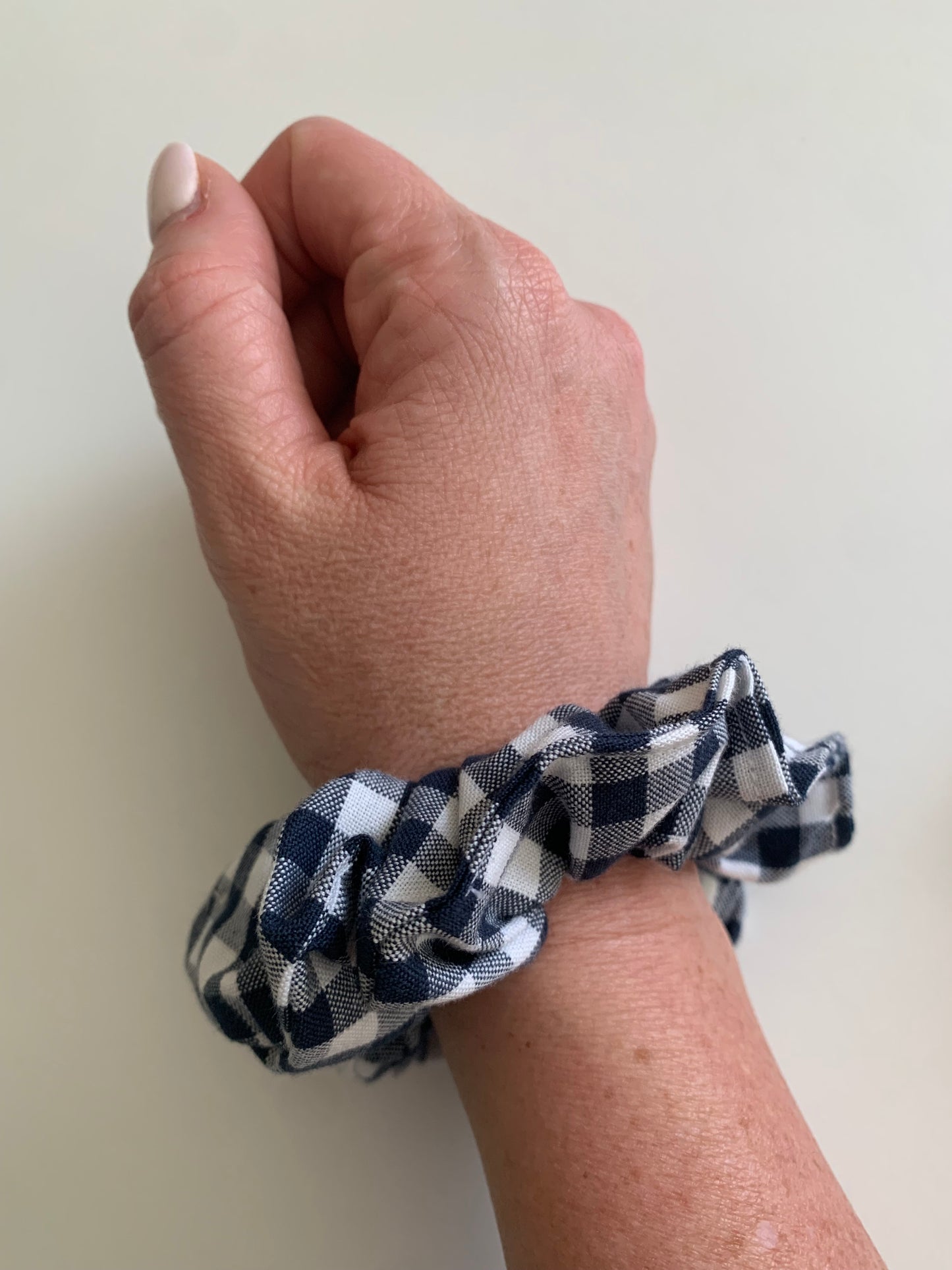 Navy Gingham - Cotton Scrunchie