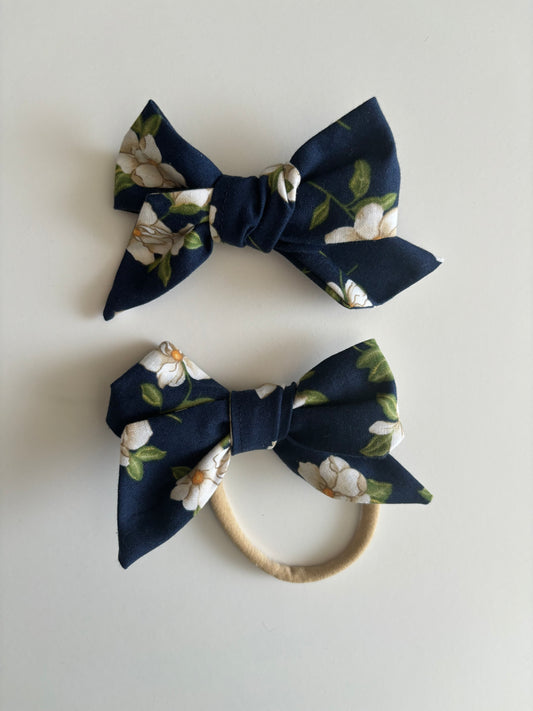 Magnolias on Blue - Hair Bows