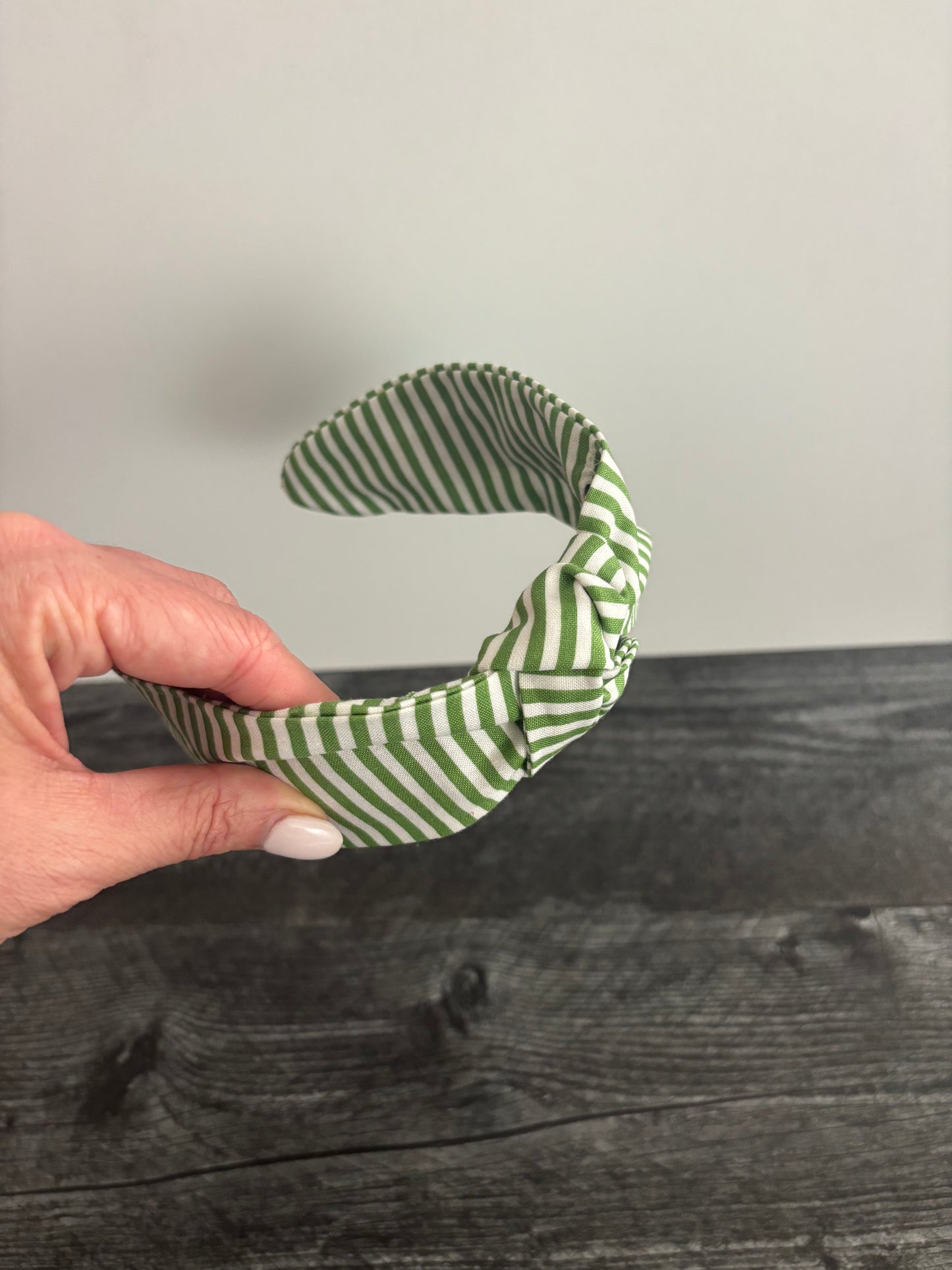 Green and White Stripe - Knotted Headband