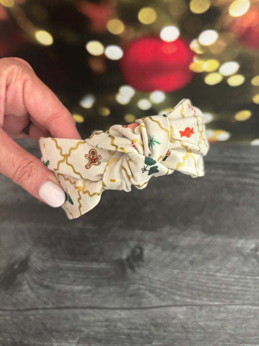 Holiday Argyle Cream and Gold - Knotted Headband
