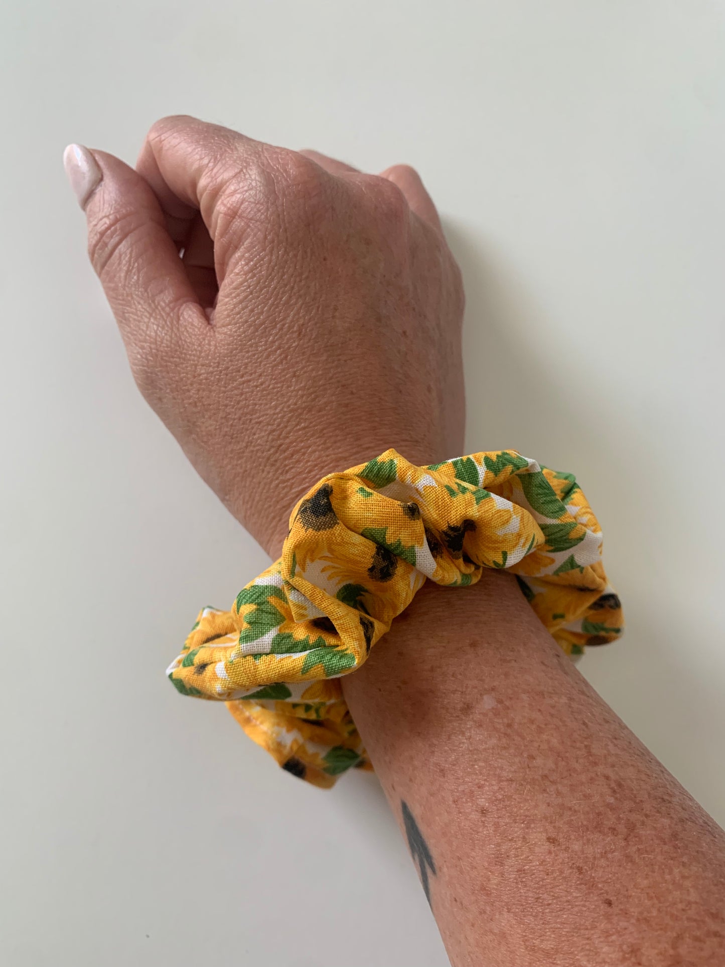 Sunflowers on White - Cotton Scrunchie