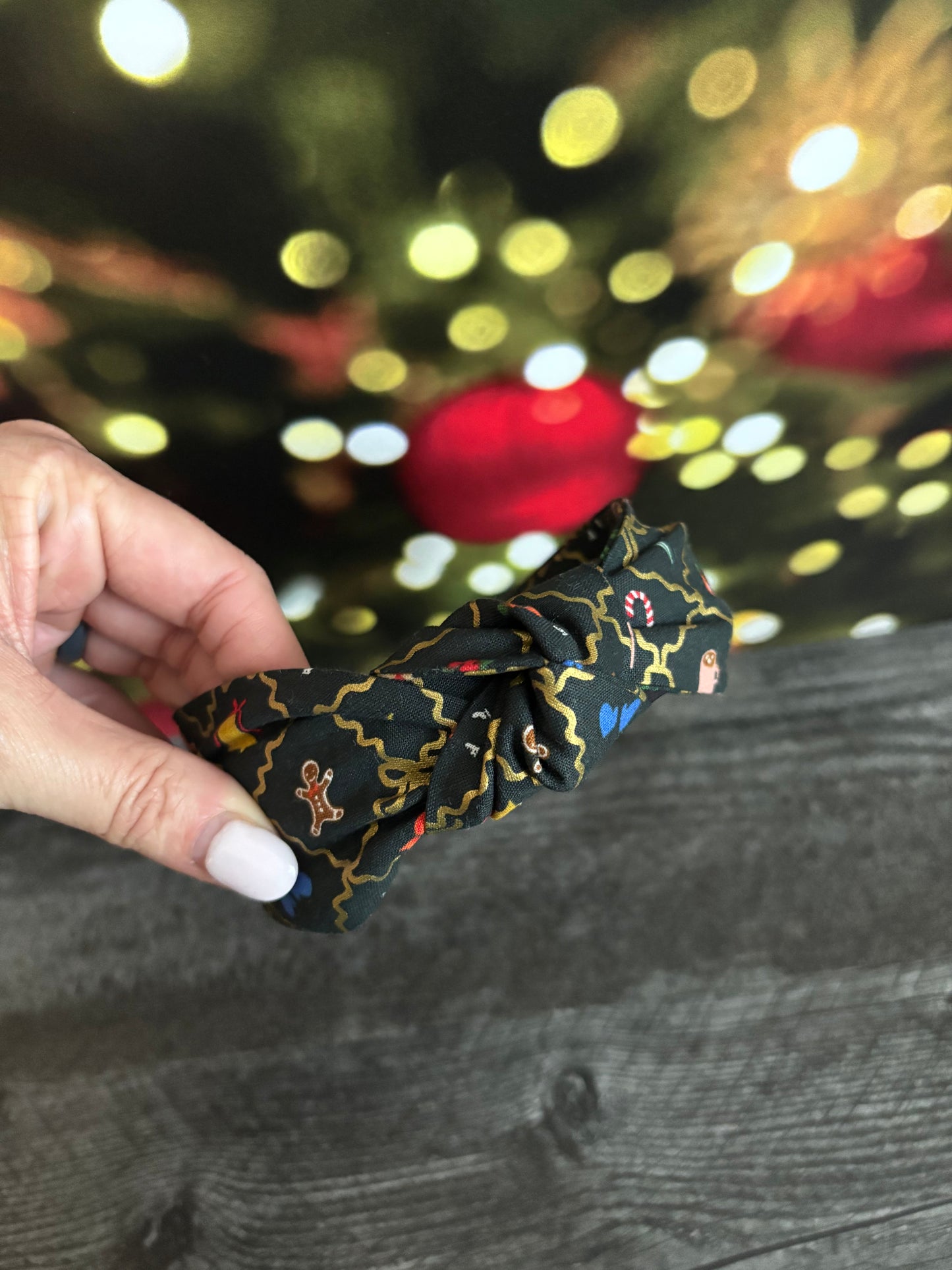 Holiday Argyle Evergreen and Gold - Knotted Headband