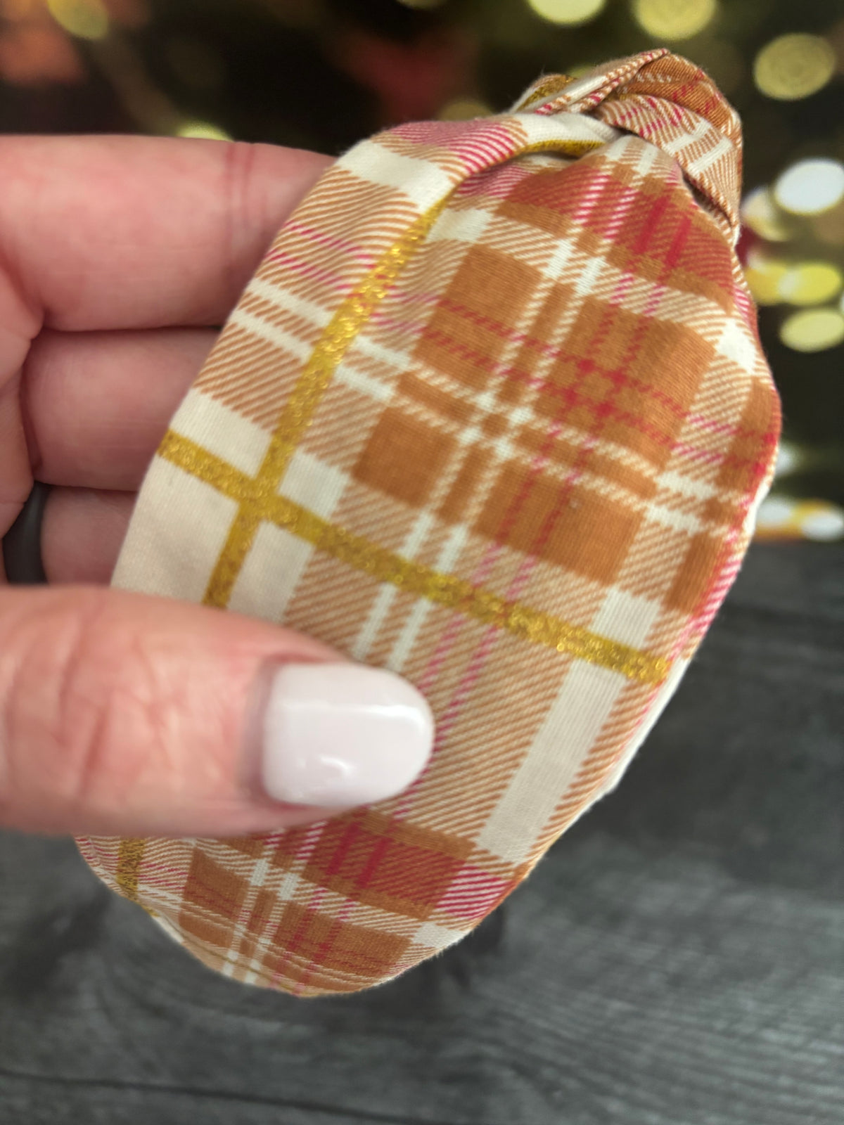Sparkly Plaid Red, Cream and Gold - Knotted Headband
