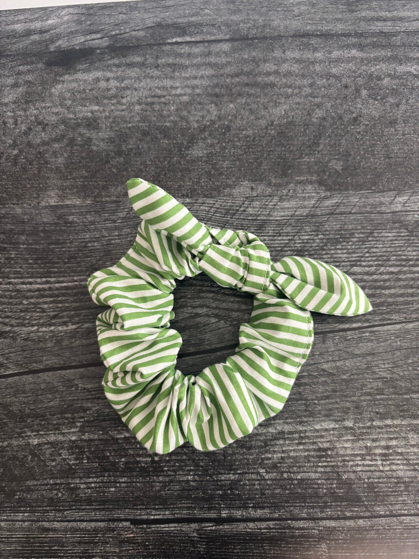 Green and White Stripe - Cotton Scrunchie