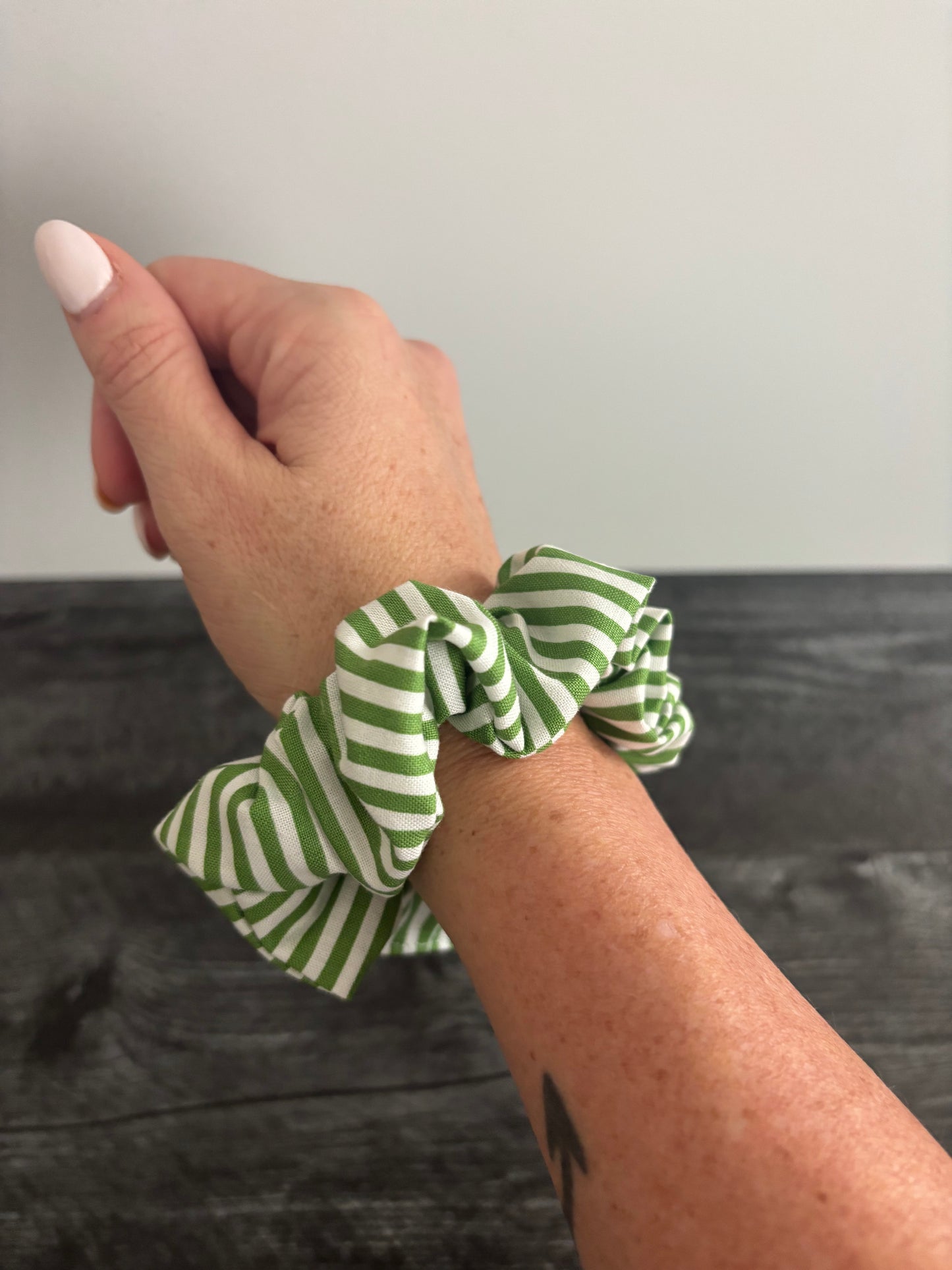 Green and White Stripe - Cotton Scrunchie