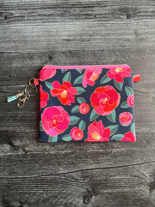Camellia Navy - Zippered Pouch (Medium Sized)