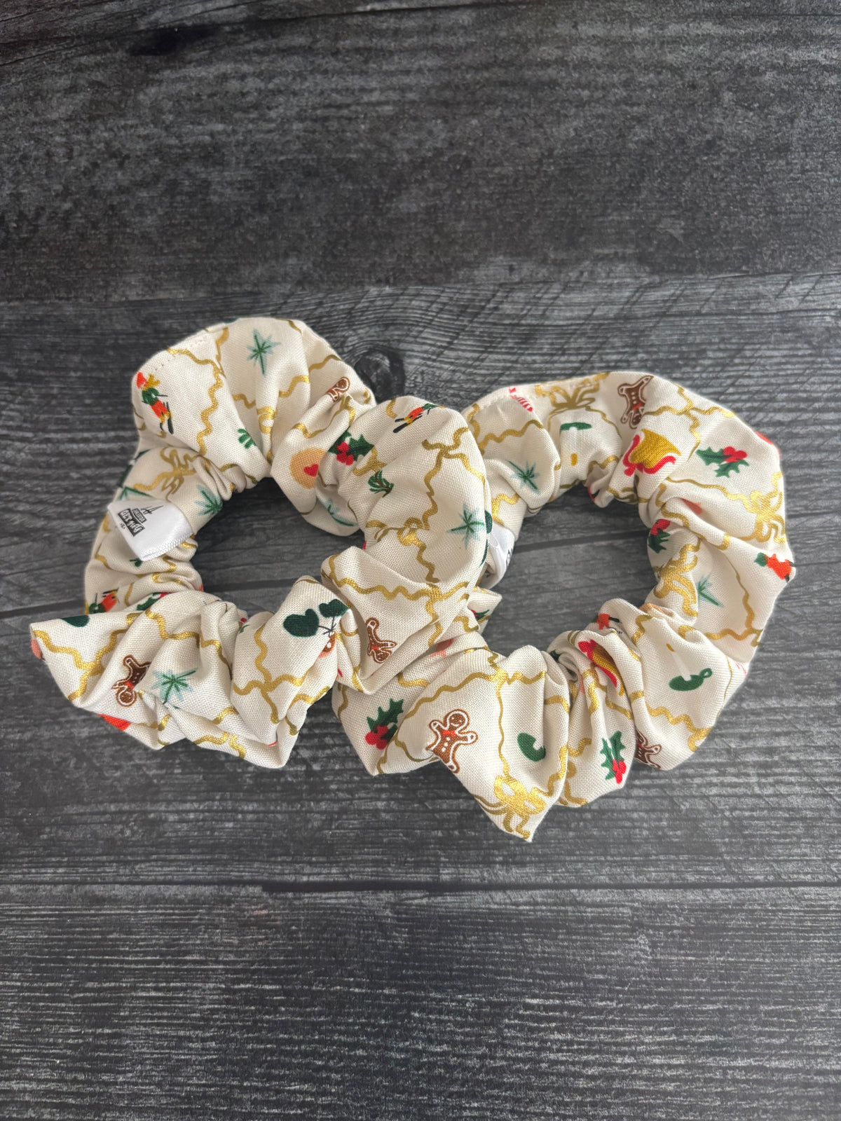 Holiday Argyle Cream and Gold - Cotton Scrunchie