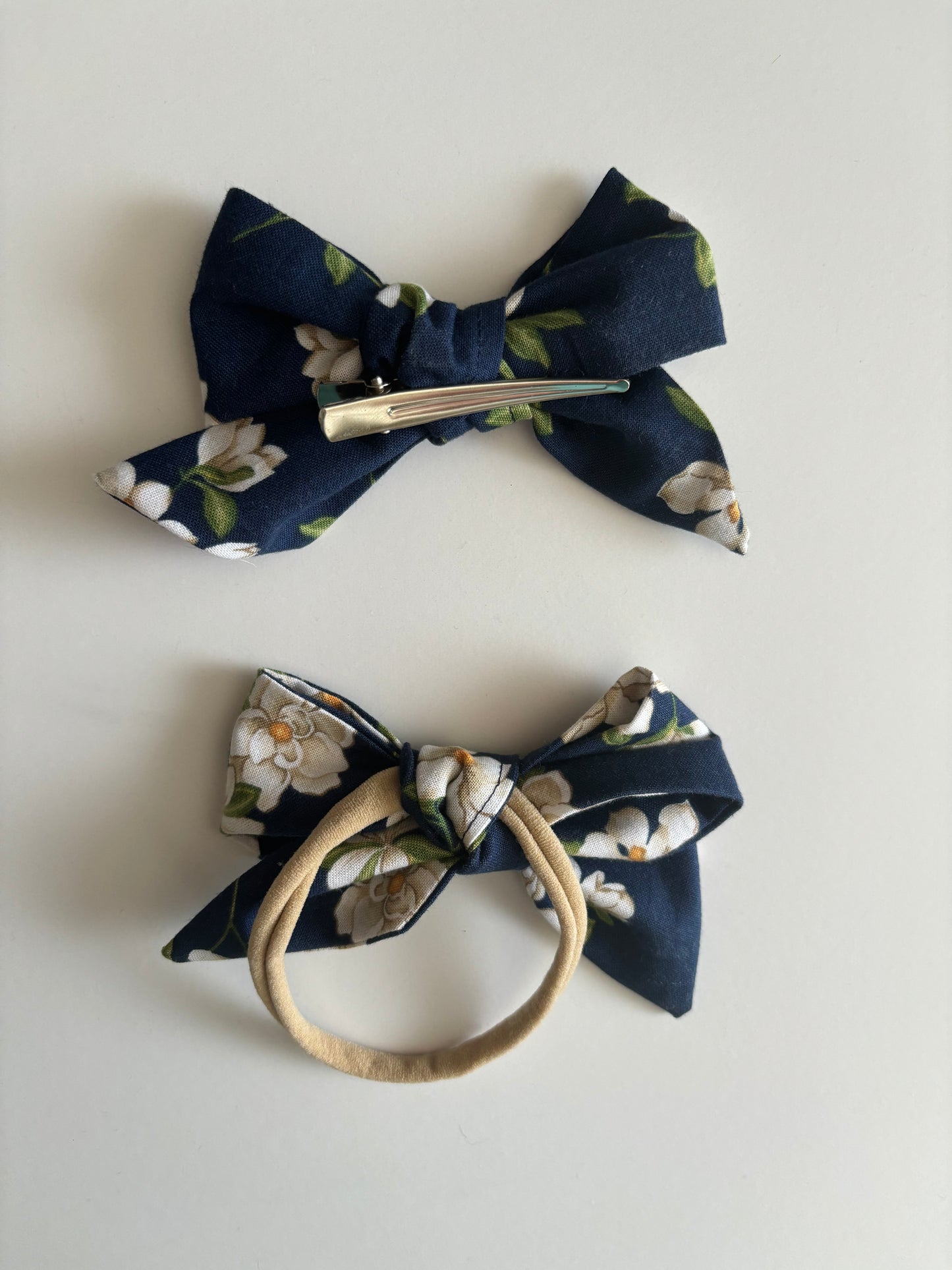 Magnolias on Blue - Hair Bows