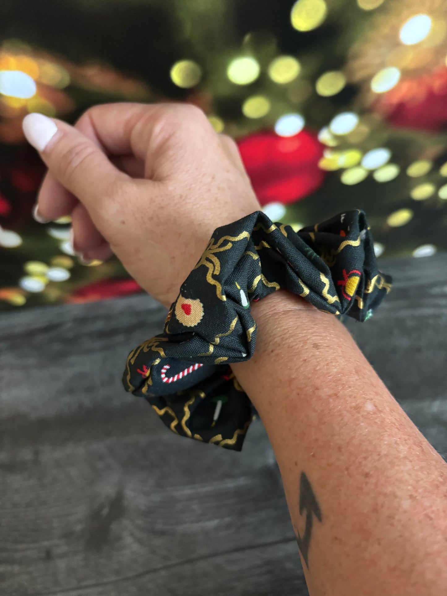 Holiday Argyle Evergreen and Gold - Cotton Scrunchie