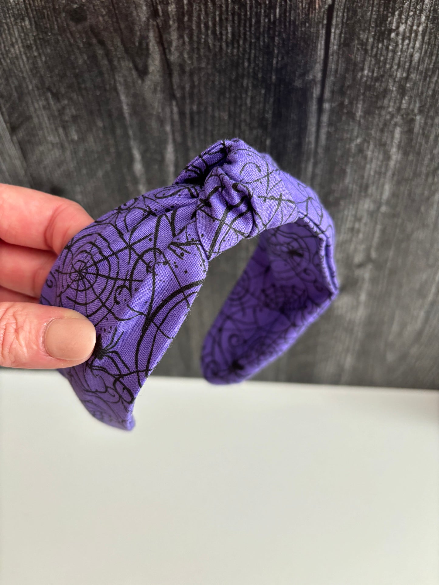 Spiderwebs on Purple  - Knotted Headband
