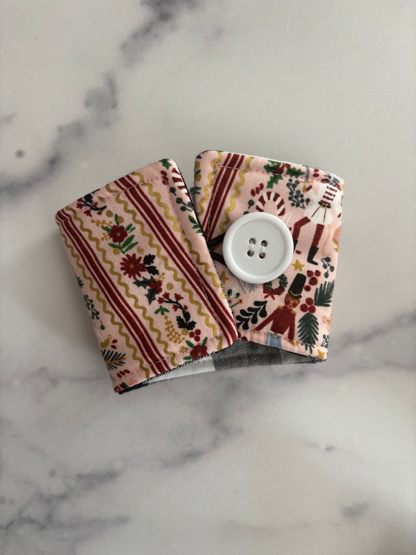 Holly Jolly Nutcracker Blush and Gold - Reusable Coffee Sleeve