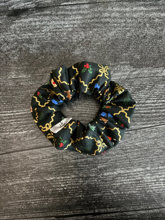 Holiday Argyle Evergreen and Gold - Cotton Scrunchie