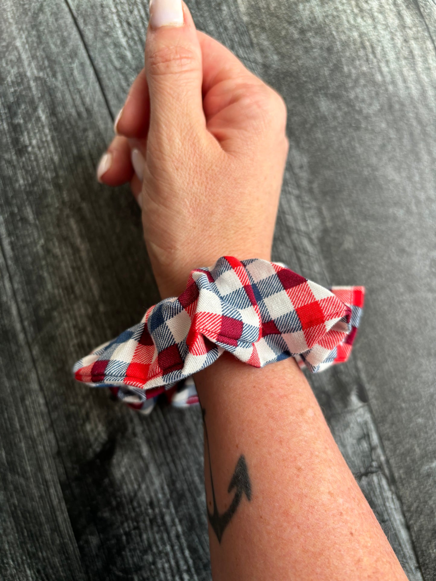 Red, White, and Blue Gingham - Cotton Scrunchie