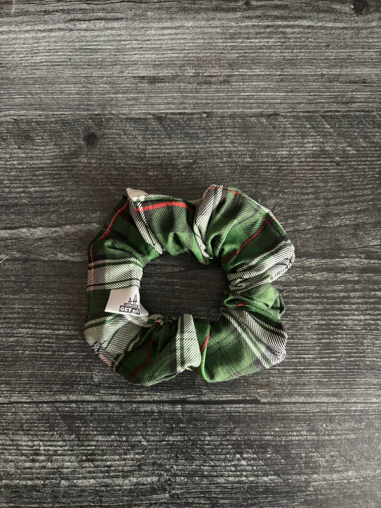 Green Plaid  - Cotton Scrunchie