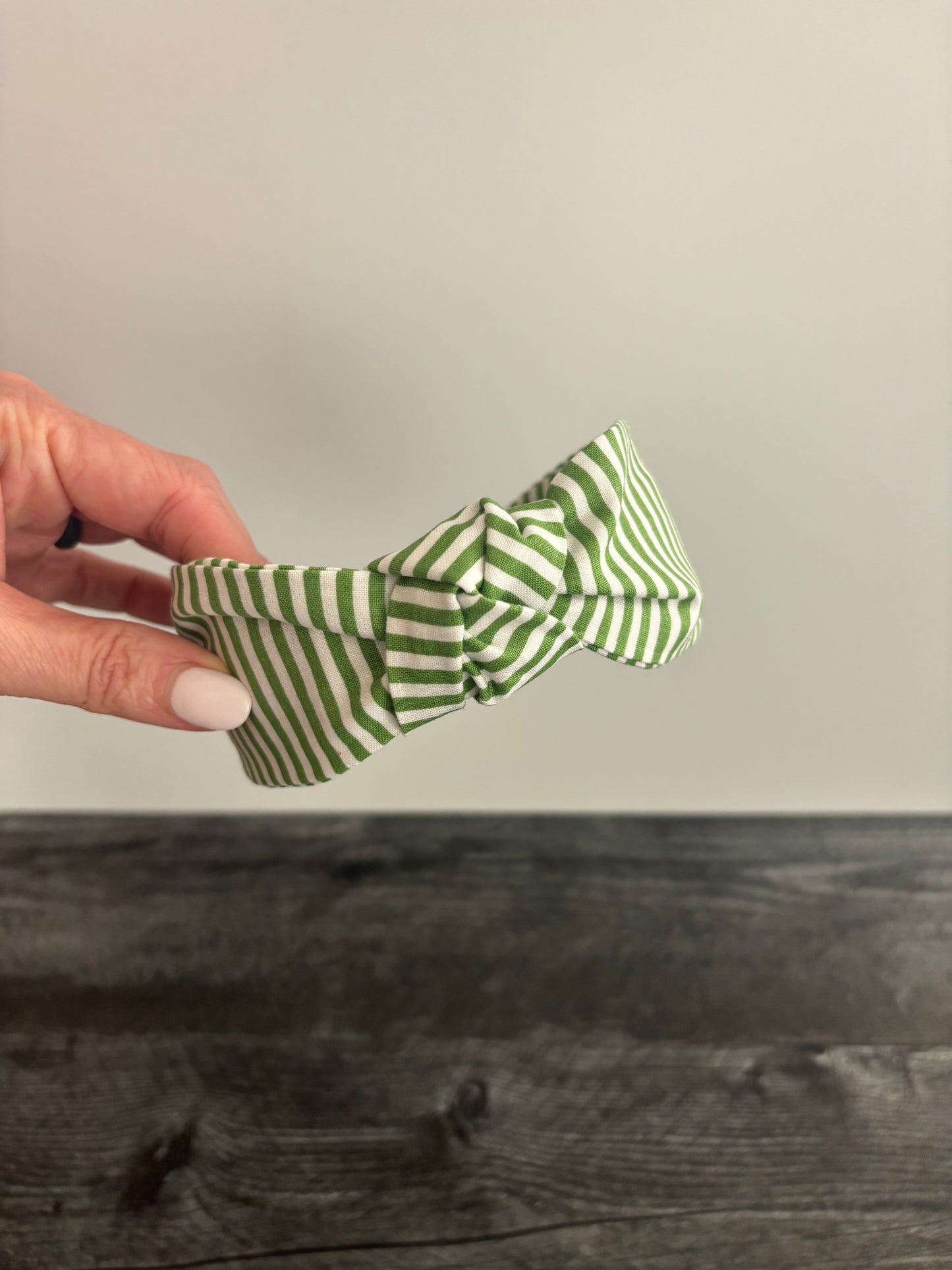 Green and White Stripe - Knotted Headband