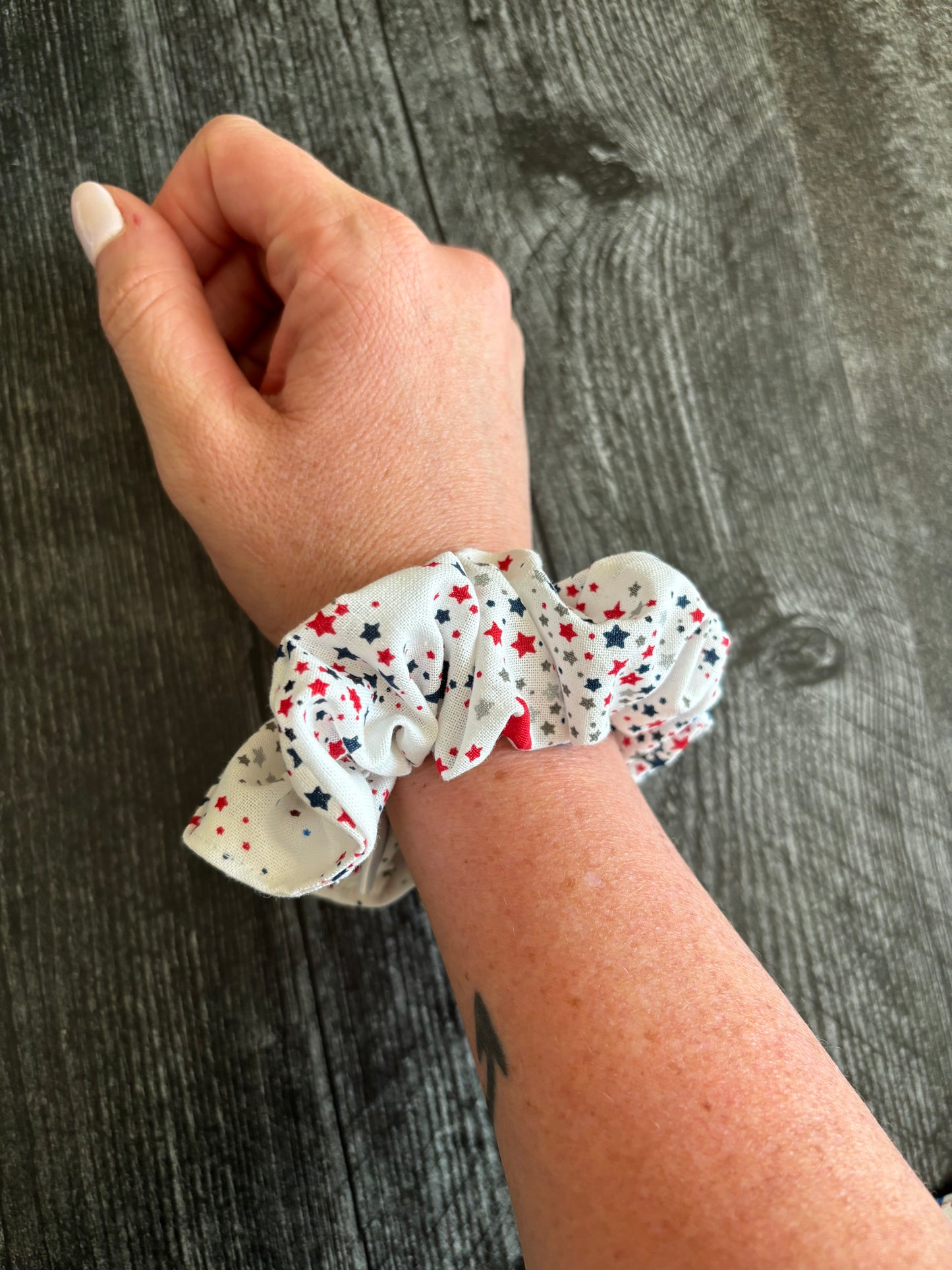 Patriotic Stars on White - Cotton Scrunchie