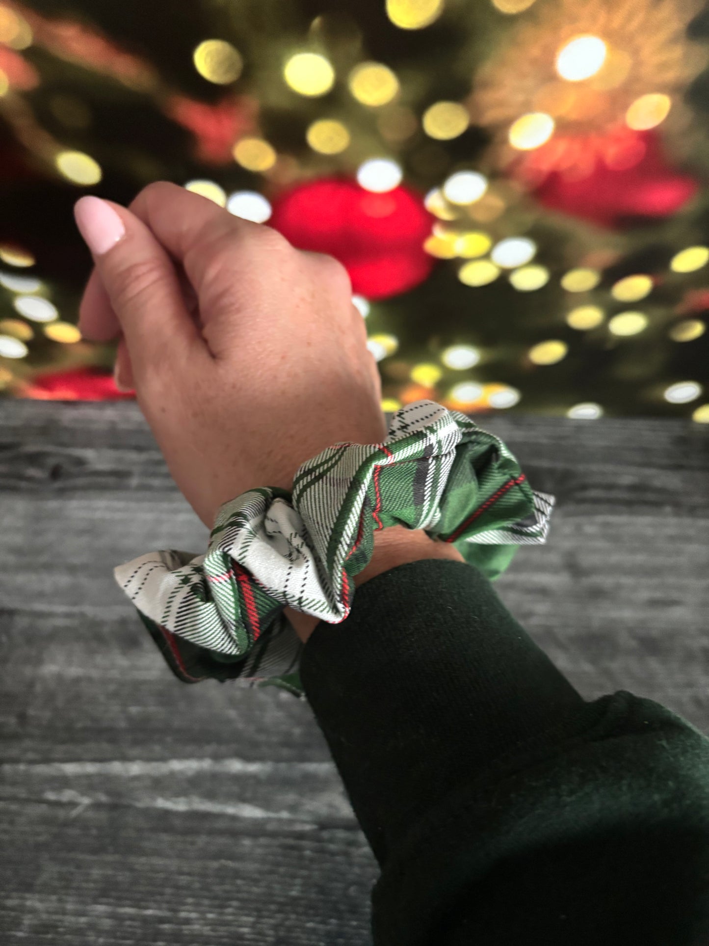 Green Plaid  - Cotton Scrunchie
