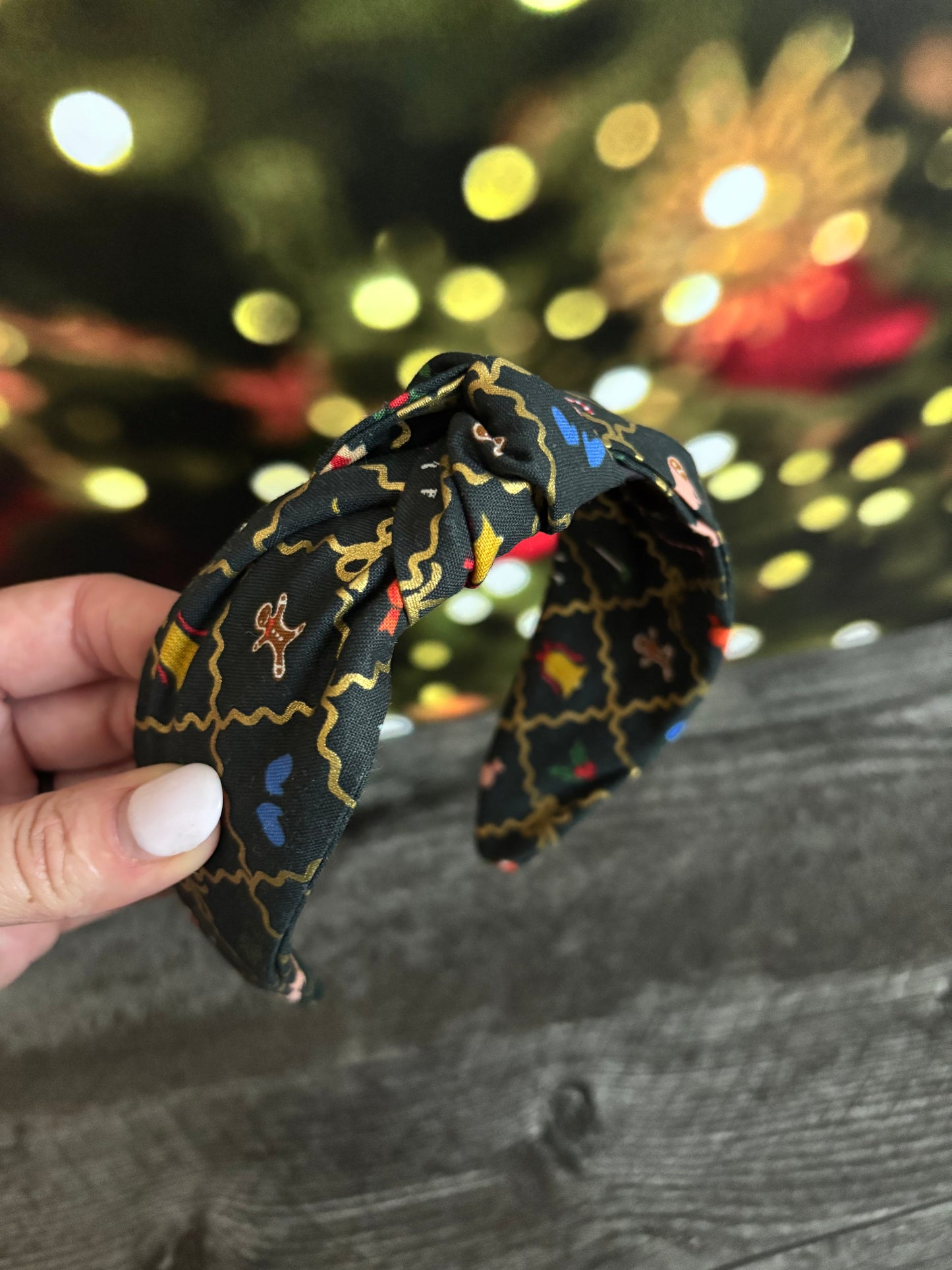 Holiday Argyle Evergreen and Gold - Knotted Headband