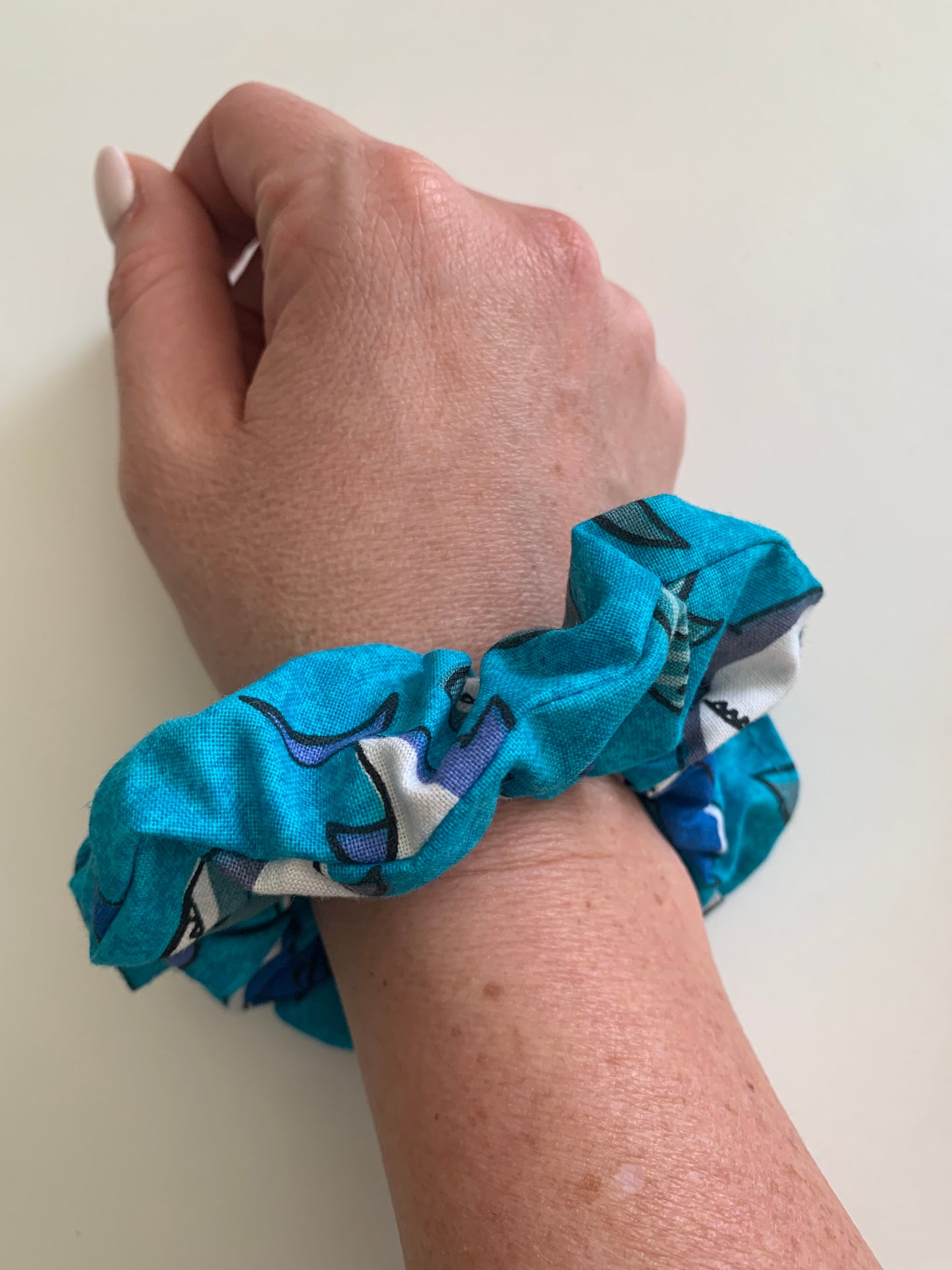 Sharks On Blue - Cotton Scrunchie