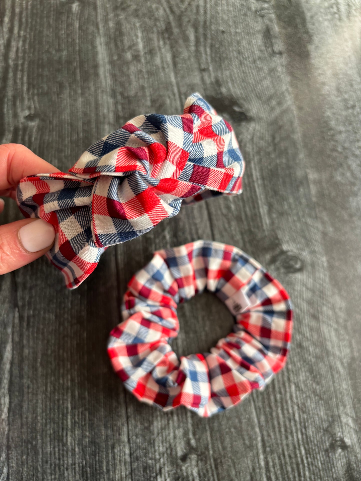 Red, White, and Blue Gingham - Cotton Scrunchie