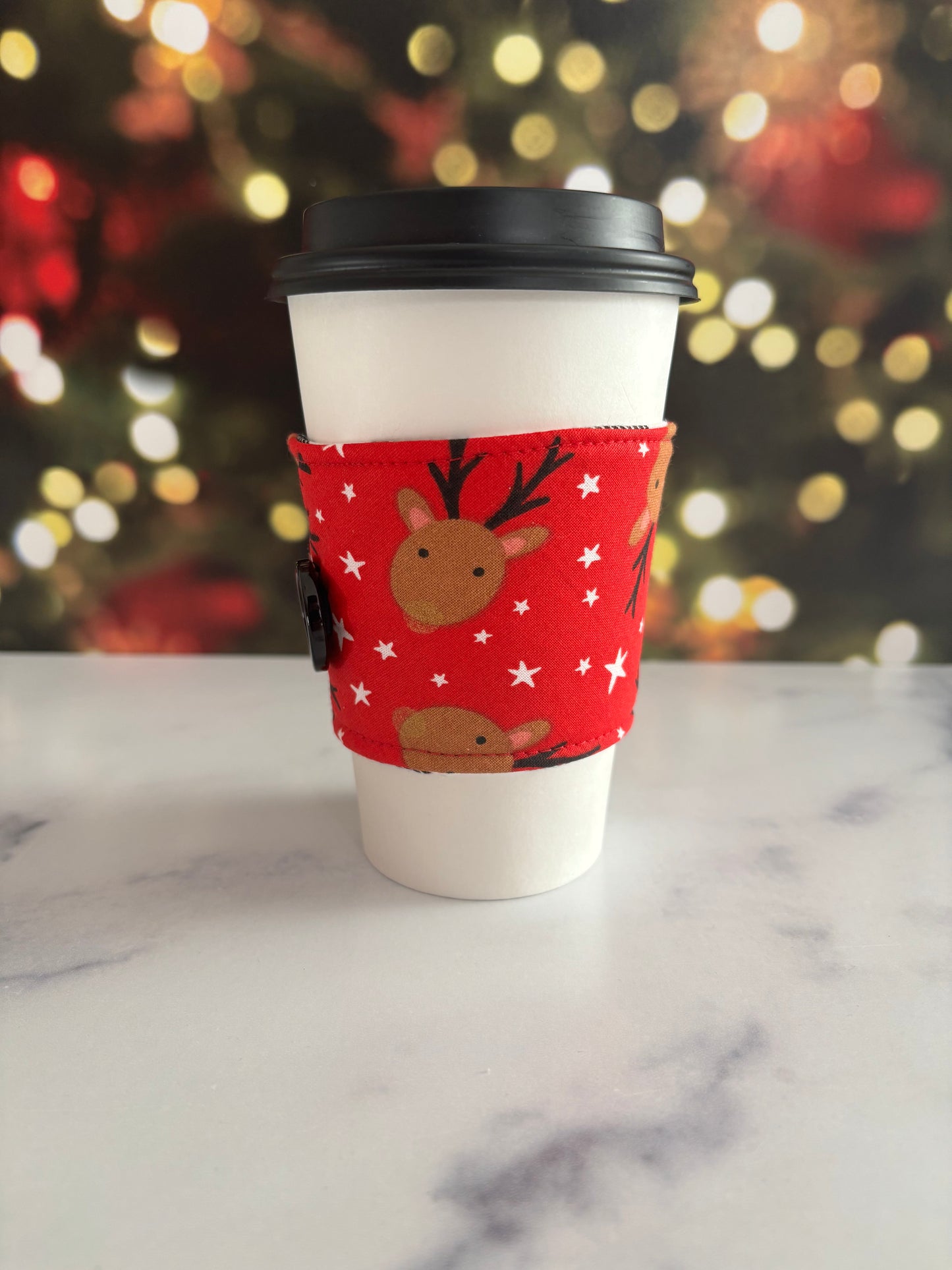 Reindeer on Red - Reusable Coffee Sleeve