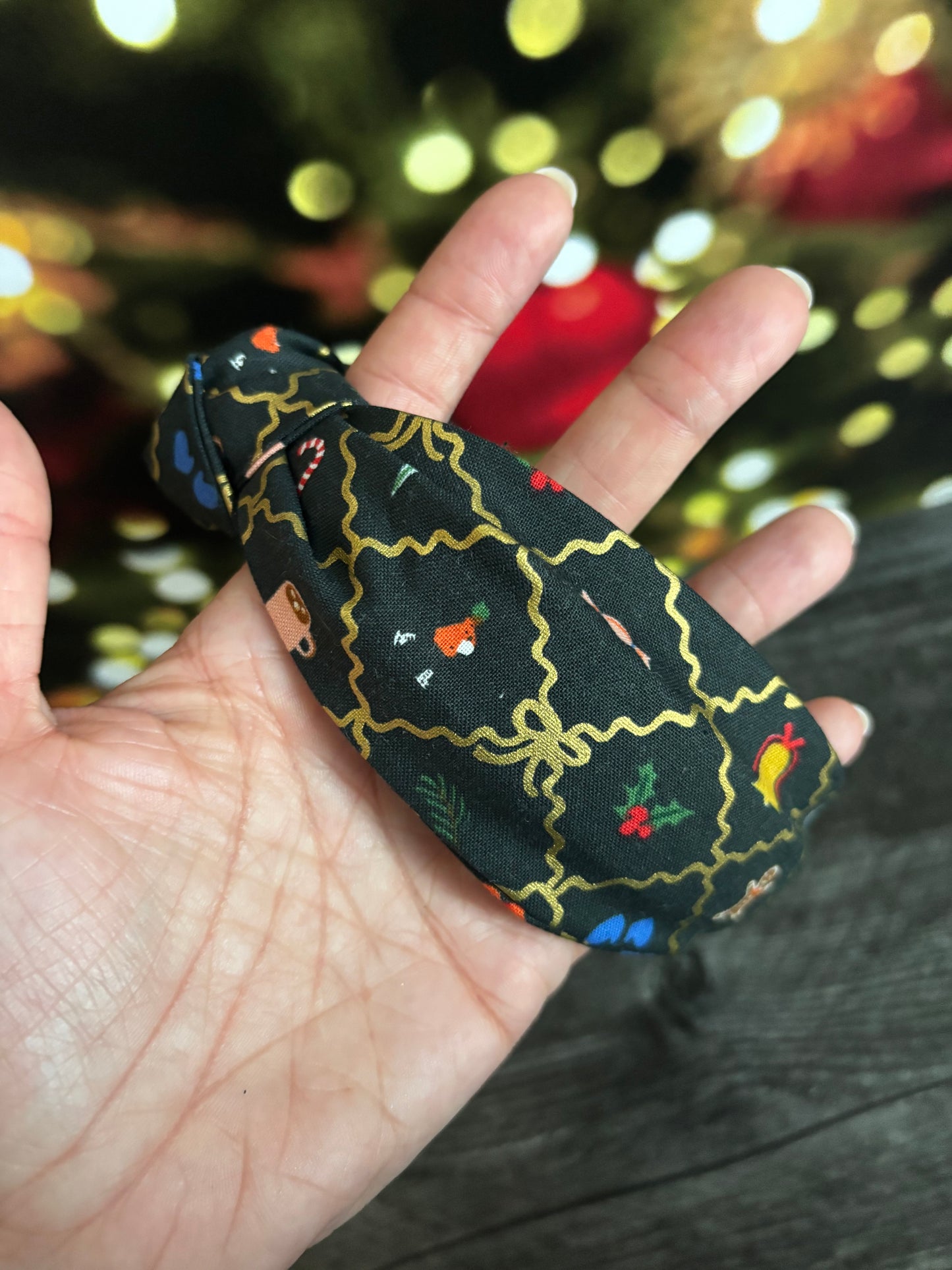 Holiday Argyle Evergreen and Gold - Knotted Headband