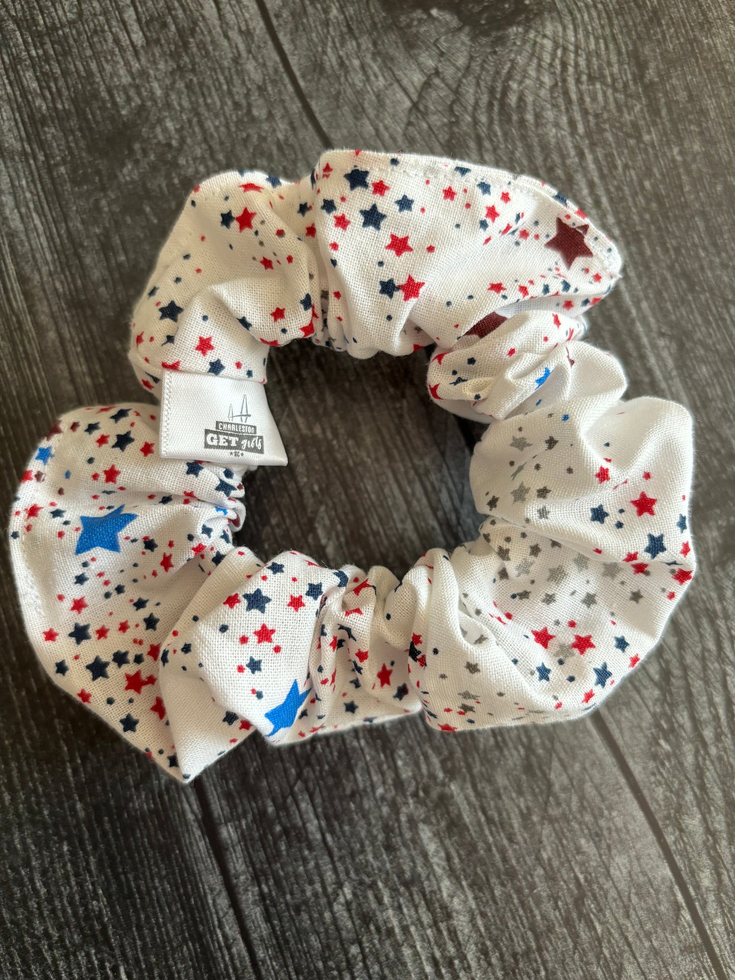 Patriotic Stars on White - Cotton Scrunchie