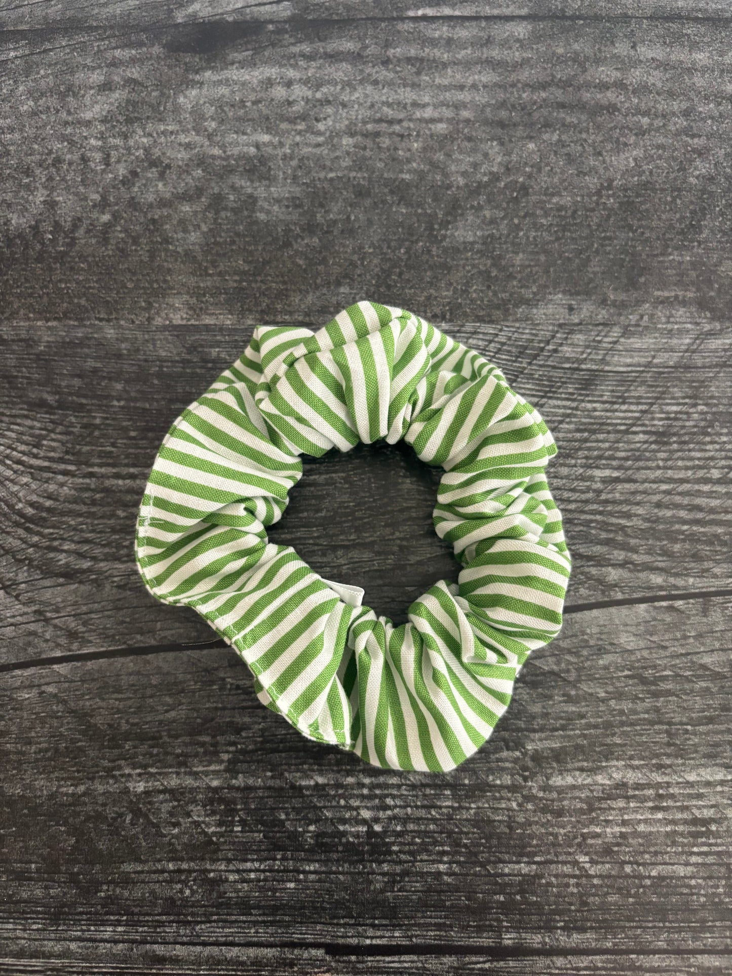 Green and White Stripe - Cotton Scrunchie