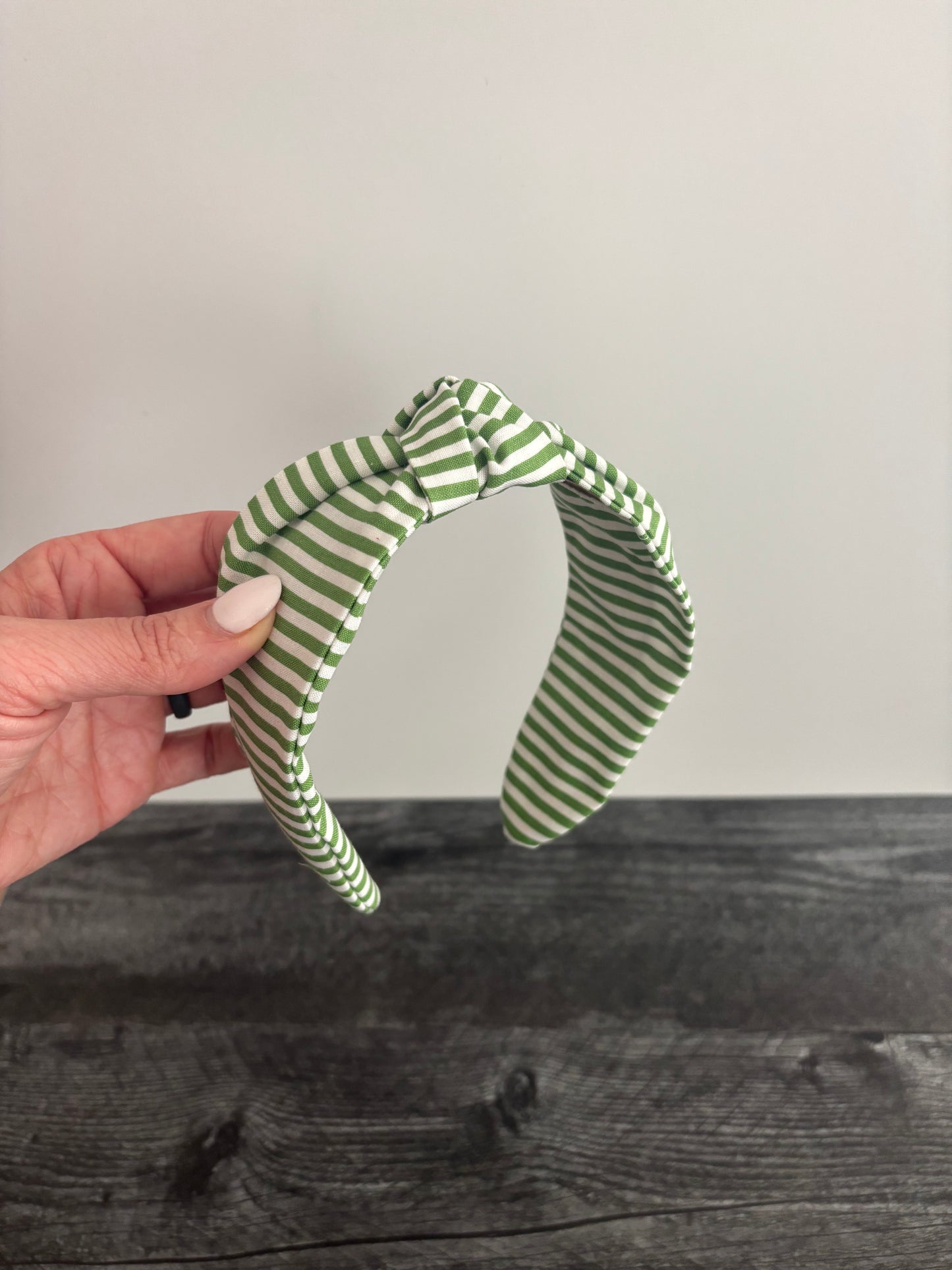 Green and White Stripe - Knotted Headband