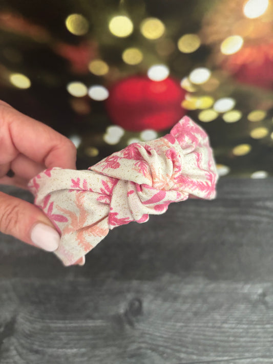 Sparkly Pink Snowflakes - Knotted Headband