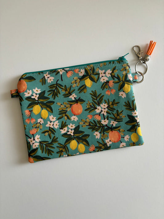 Citrus Floral Teal - Zippered Pouch (Medium Sized)