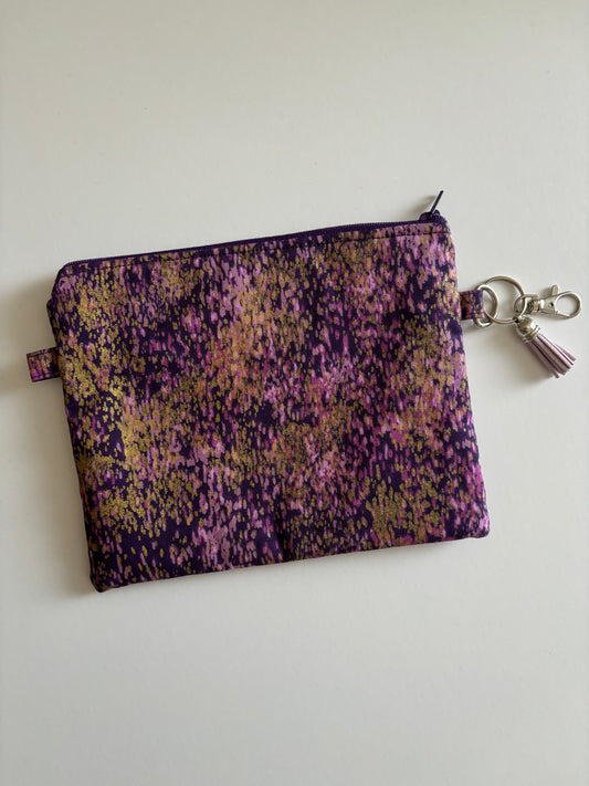 Sparkly Gold and Purple -  Zippered Pouch (Medium Sized)
