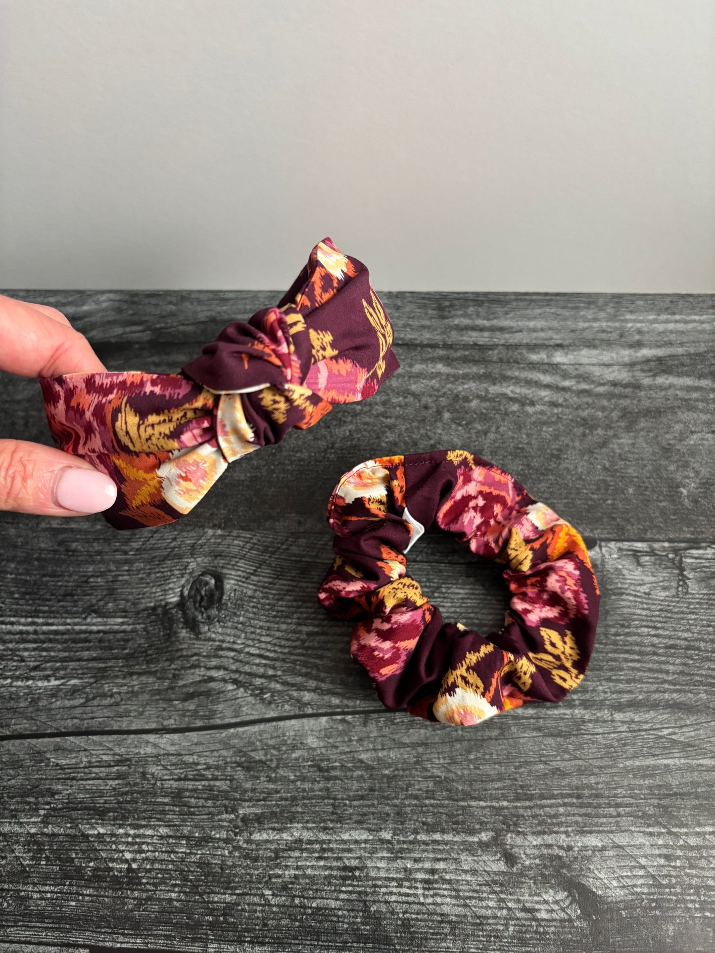 Desert Rose in Garnet - Cotton Scrunchie