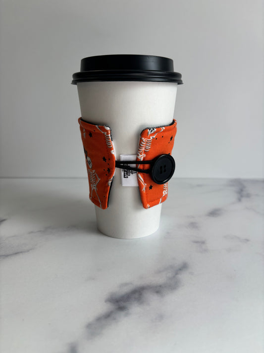 Dancing Skeletons on Orange - Reusable Coffee Sleeve