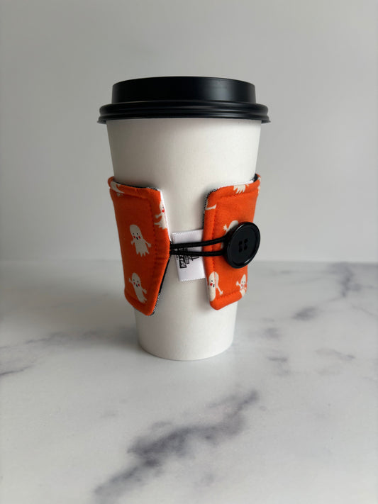 Ghosts on Orange - Reusable Coffee Sleeve