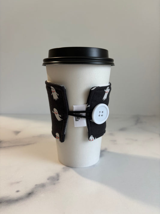 Ghosts on Black - Reusable Coffee Sleeve