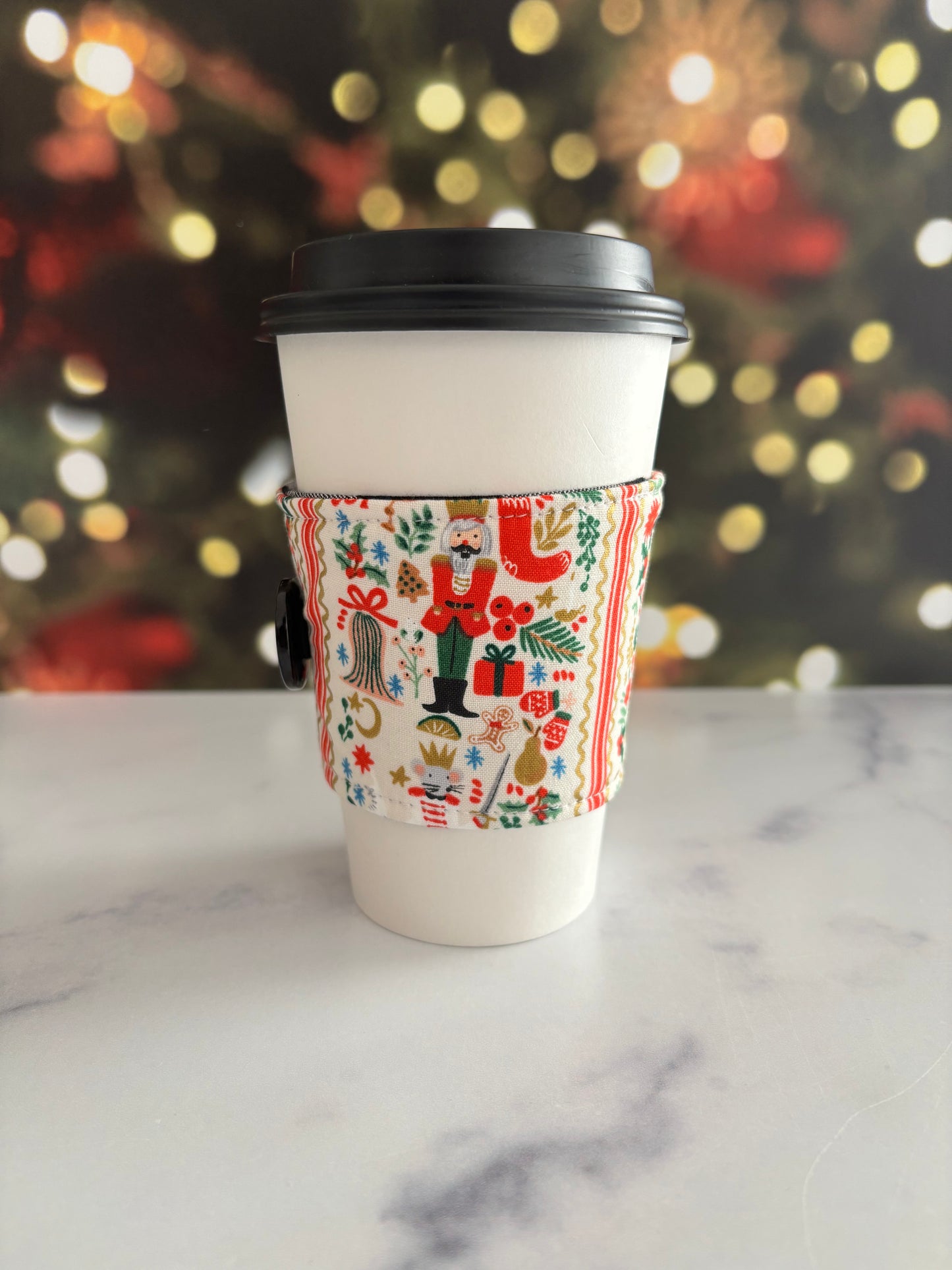 Holly Jolly Nutcracker Cream and Gold - Reusable Coffee Sleeve