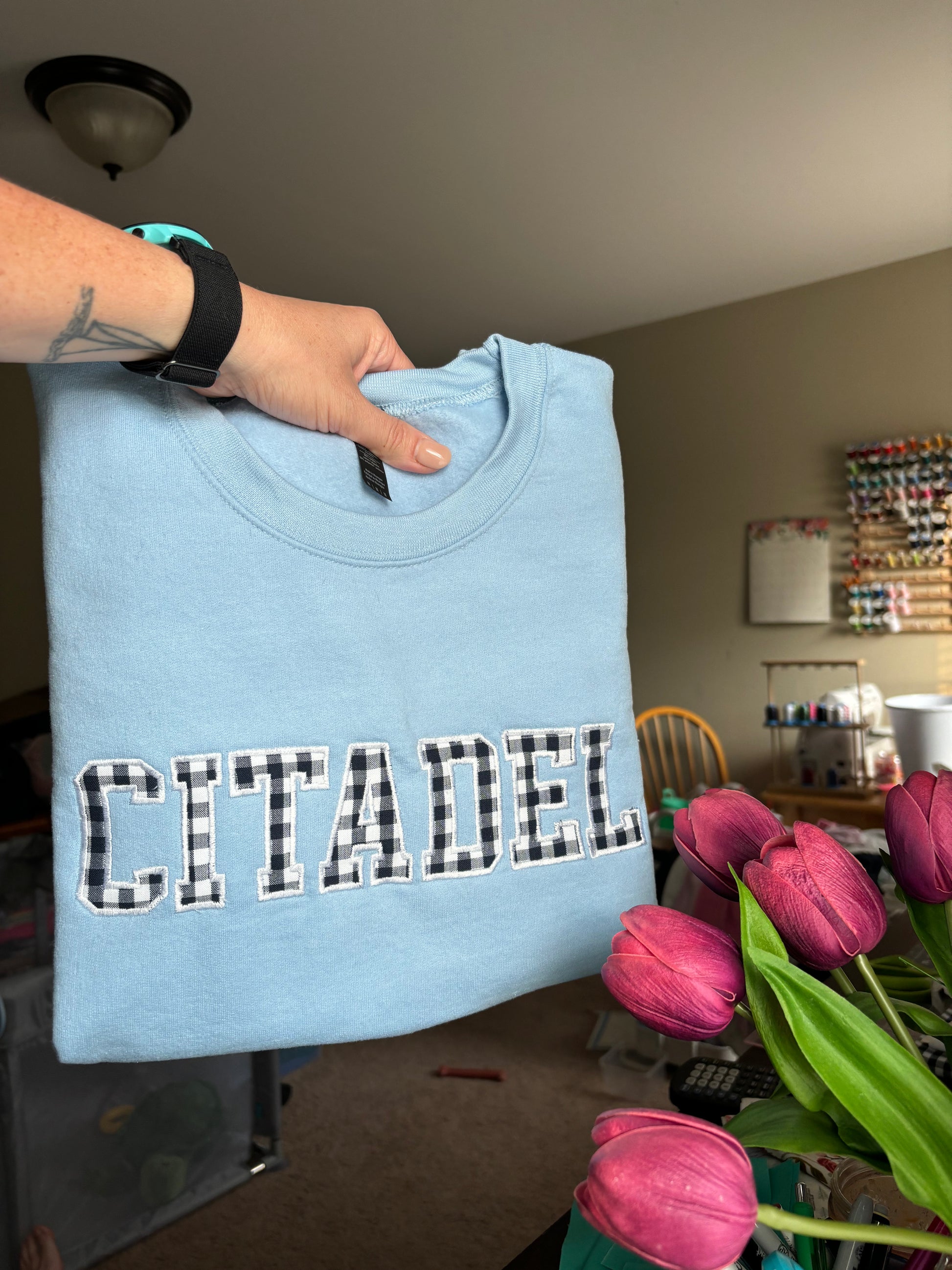 5 9 Letter Custom Applique Sweatshirt Charleston Get Gifts